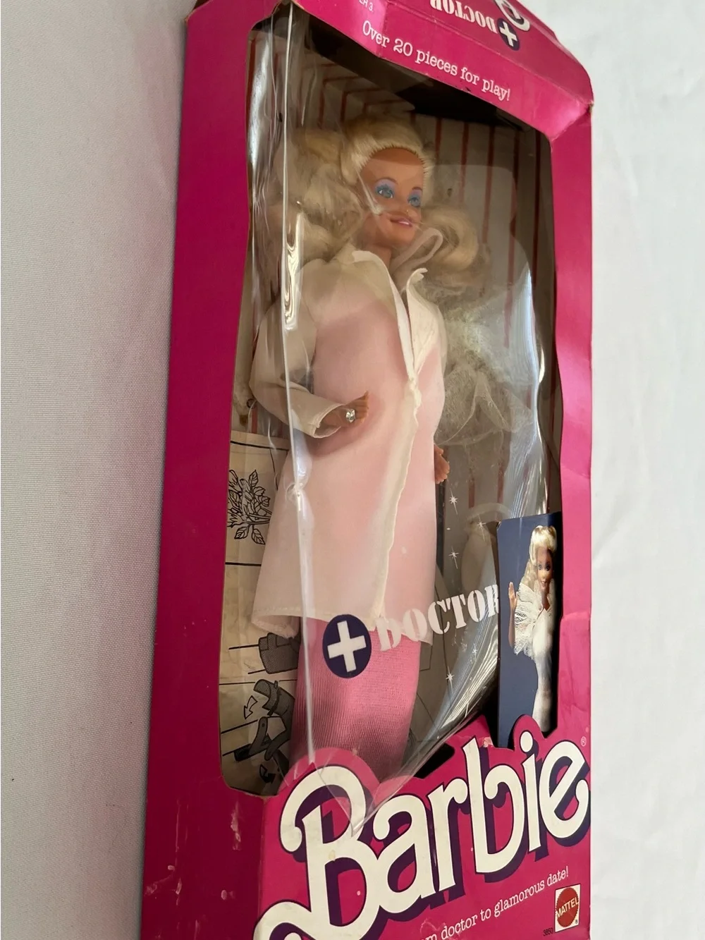 Vintage 1987 Doctor Barbie in White Coat with Pink Dress